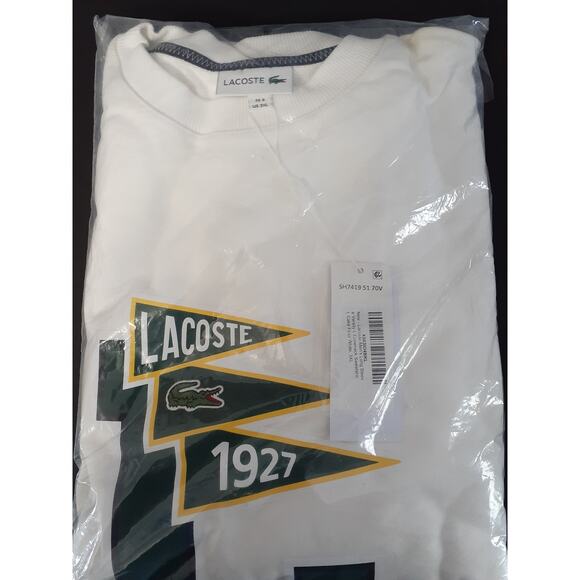 Lacoste Men's Long Sleeve Varsity L Crewneck Sweatshirt Cake Flour White 3XL - Picture 2 of 3